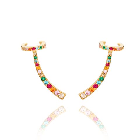 Brinco Orelha Acima + Earcuff rainbow