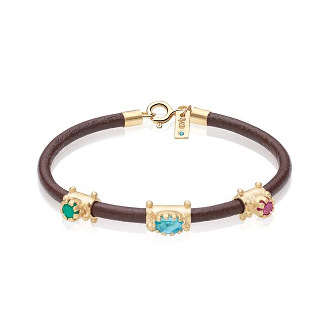 Pulseira Couro 3 Pedras